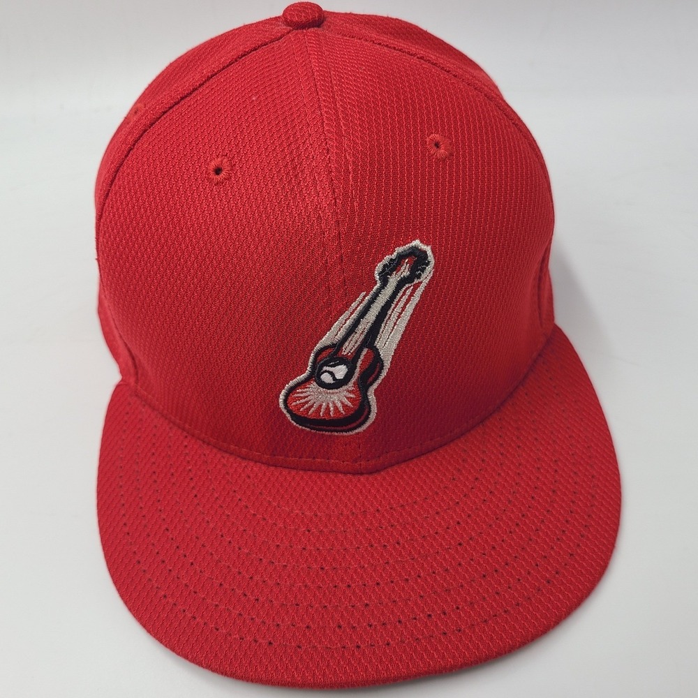 Nashville Sounds Hat Fitted 7 7/8 New Era 59Fifty Red MiLB Flying Guitar Logo